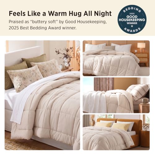Image of Bedsure Comforter Duvet Insert - Quilted Comforters Full Size, All Season Duvet, GentleSoft Down Alternative Bedding Blanket, with 8 Tabs, Gifts for Women /Men, Beige, Full 86 x 82 Inches
