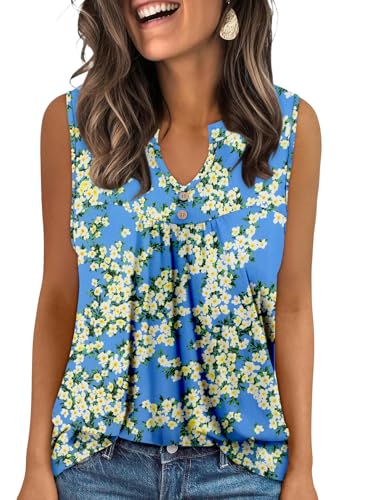 KISSMODA Tank Tops for Women Summer Casual Sleeveless Shirts Dressy Trendy V Neck Tunics Loose Notched Blouses S-3XL