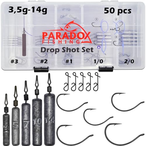 Paradox Fishing Drop Shot Set - 3,5 g/5 g/7 g/10 g/14g - Dropshot - Plombs Drop Shot - Tête...