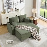 Tbfit 63.4' Oversized Loveseat with Storage Ottoman, Comfy Chaise Lounge Chair Indoor, Corduroy Sleeper Sofa Bed, Modern Upholstered Love Seat Couch for Living Room, Bedroom, Apartment, Green