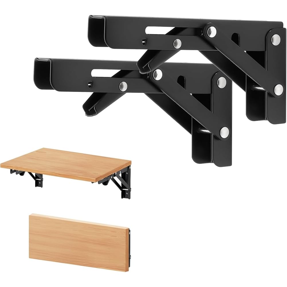 UDSKNV[KSL Wall-Mounted Brackets, 2-Pack 6 Inch Folding Shelf Brackets, Space-Saving DIY Foldable Shelf for Tables