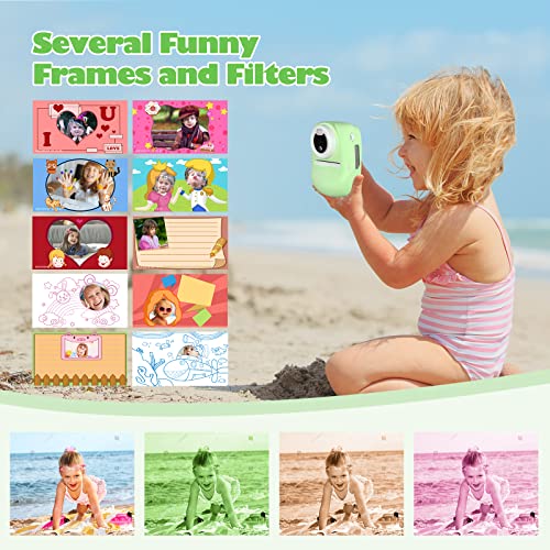 Kinderkamera, 30MP 1080P Sofortbildkamera Kinder Drucken Schwarzweiß Foto mit 2,4 Zoll Bildschirm, Digitalkamera Kinder mit 32GB TF-Karte, 6 Farben Pinselstift, Dual Kamera, Geschenk für Kinder, Grün – Bild 5