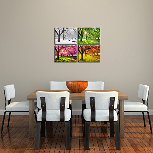 Kreative Arts 4 Piece Canvas Wall Art Spring Summer Autumn Winter Four Seasons Landscape Colorful Tree Painting Picture Prints Modern Giclee Artwork Stretched Framed Bathroom 12X16Inchx4Pcs #TOP3