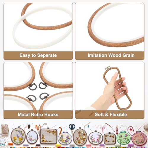 Image of PATIKIL 10 Pieces 6.3 inchx4.7 inch Embroidery Hoops Frame Imitated Wood Oval Cross Stitch Hoop Ring for Embroidery Art Craft Handy Sewing Decoration