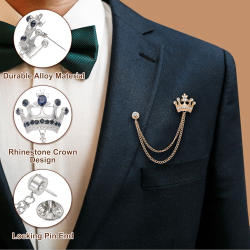 Image of PATIKIL Crown Hanging Chain Brooch Pins | Rhinestone Suit Pins Fashion Crystal Lapel Pins for Women Men