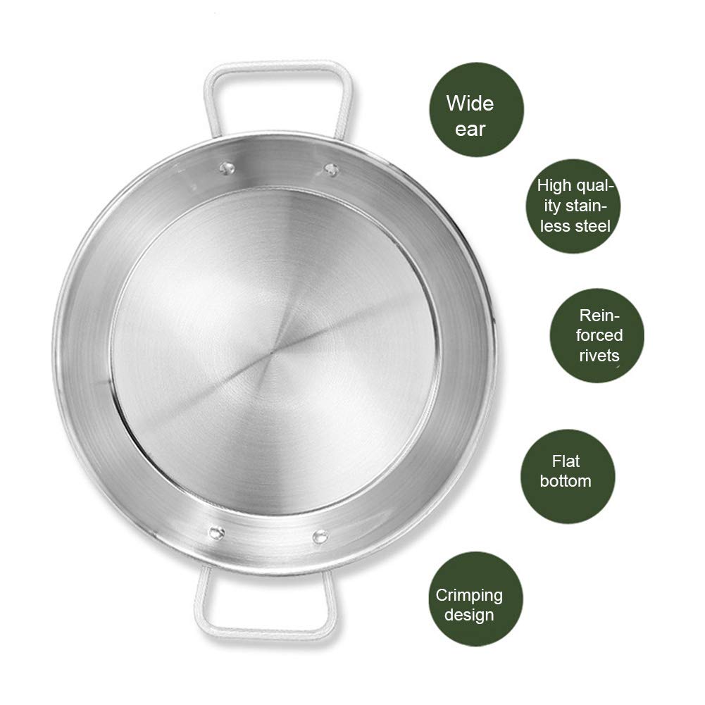 Bloepum Restaurant Flat Strip Ltalian Paella Double Ear Seafood Pot Cooking Tool Stainless Steel Shallow Soup Pot