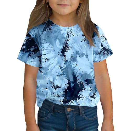 Girls Tie Dye Cute Short Sleeve T-Shirts Casual Boys Summer Tops Loose Crewneck Basic Tees for Kids 3-14 Years