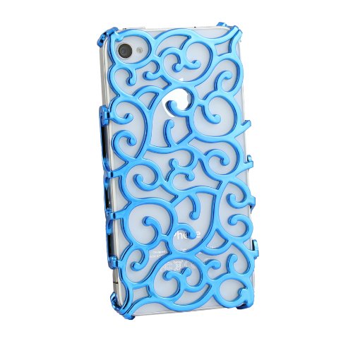 NEW Electroplating Hollow Pattern PC Case, Blue Hard Back Cover for iPhone 4S and 4