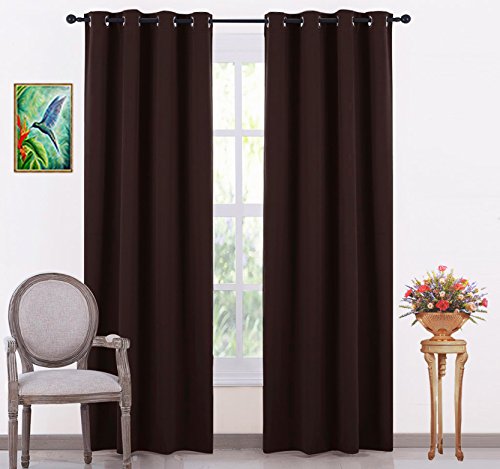 Image of JUPON Kitchen Blackout Curtain Pack of 1 Piece with 3 Layers Weaving Technology & Solid Grommet Pattern /Thermal Insulated Draperies Energy Saving (W 44 inch x 36 inch L) Brown