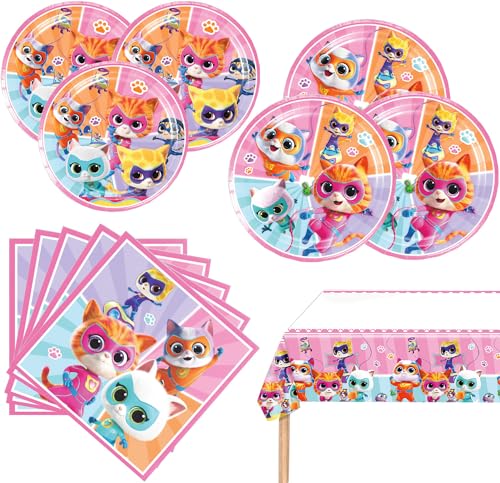 Super Kitties Party Supplies 41Pack include 20 plates, 20 napkins 1 tablecloth for Super Kitties birthday party Decoration