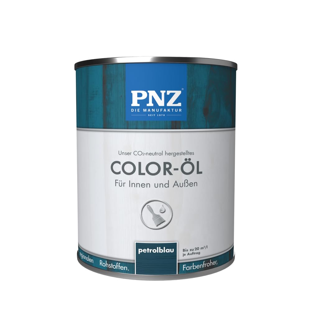 PNZ Color-Öl für Innen und Außen | lösemitttelfreies Farböl | Nachhaltig hergestellt mit regionalen Rohstoffen | für alle Hölzer, auch Bienenhäuser, Gebinde:2.5L, Farbe:petrolblau