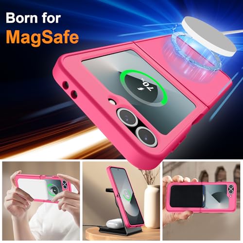 Image of ORETECH Magnetic for Samsung Galaxy Z Flip 7 FE Case Galaxy Z Flip 6, with [2 x Screen Protector] Translucent Back Non-Slip Shockproof Bumper Case for Galaxy Z Flip 7FE / 6 - Hot Pink | 2 Pack Screen Protector, Translucent Back Non-Slip Hard PC Shockproof Cover