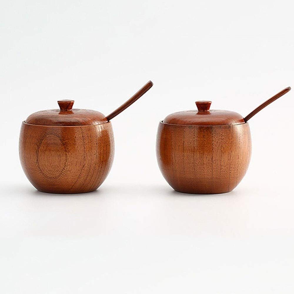 Pots à épices en verre, Pots d'assaisonnement Pot d'assaisonnement en bois de style japonais Pot à épices avec cuillère et couvercle, boîte d'assaisonnement de cuisine à domicile, salières et poivrièr