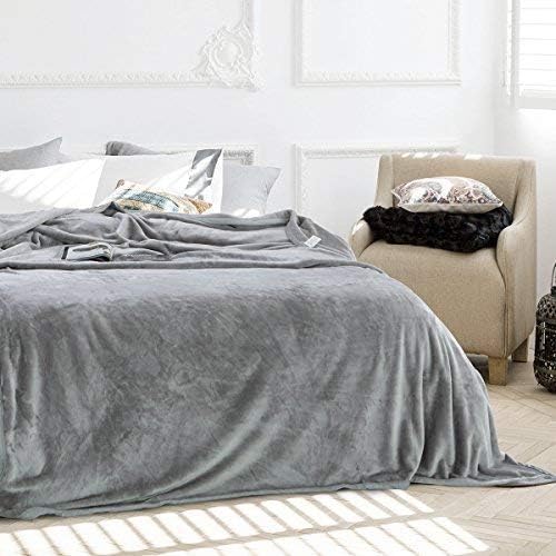 Luxury Collection Microplush Flannel Fleece Blanket | Ultra Soft 380 GSM Lightweight All-Season Anti-Static Throw/Blanket for Sofa Couch Bed (Queen (78'' x 90''), Gray)