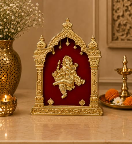 Image of Dancing Ganesha Eka Temple Series Table Top 24KT Gold Foil Artwork | Premium Lord Ganesha Spiritual Decor for Home Temple & Office | 8.5 x 11.5 cm