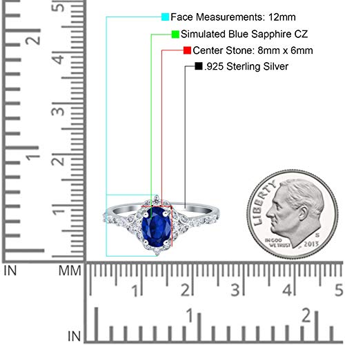 Blue Apple Co. Oval Art Deco Wedding Engagement Ring Accent Vintage Simulated Cubic Zirconia 925 Sterling Silver4