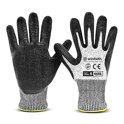 Winfaith Gants de Travail Homme Femme Anti Coupures Protection de Niveau 5 EN 388 - Confortables et Légers - Prise Ferme pour Mécanicien, Jardinage, Cuisine - Lavables en Machine (1, XL / 10) Cover