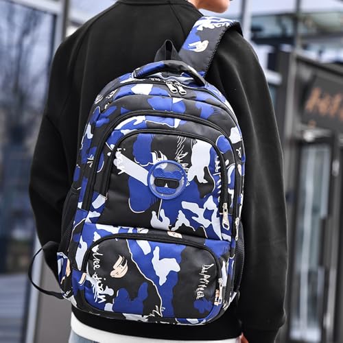 7Trees Backpack for Boys, Student Camouflage Backpack, Kids School backpack Large Capacity Schoolbag for Children (Blue)4