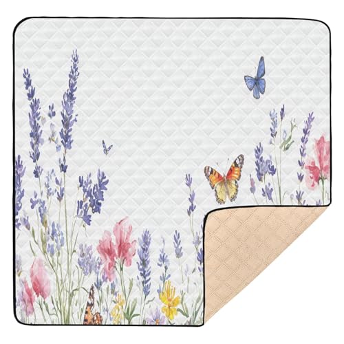 Kigai Lavender Butterfly Baby Play Mat for Floor and Playpen 50x50 inch Non-Slip Baby Activity Playmat Waterproof Foldable Crawling Mat for Infants Toddlers