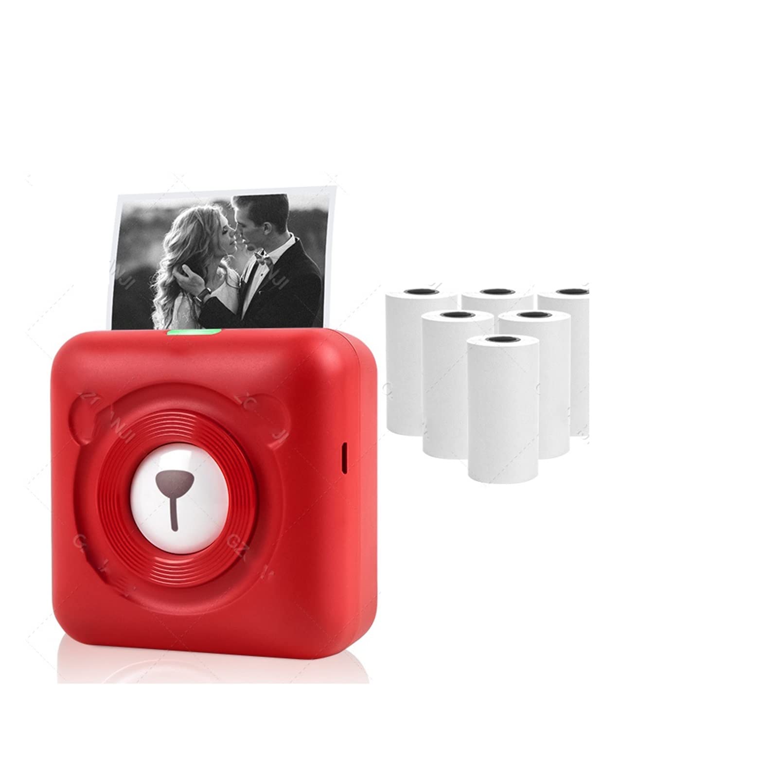 YHNNH Mini stampanti tascabili Stampante fotografica Bluetooth(Red Printer add 6White)