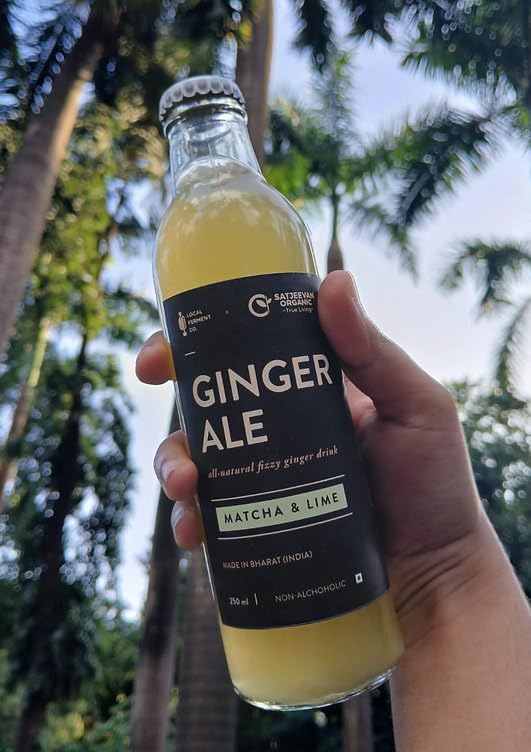 Satjeevan Organic Ginger Ale, Matcha Lime Flavour, Organic, Glass Bottle, Beverage, 250ml