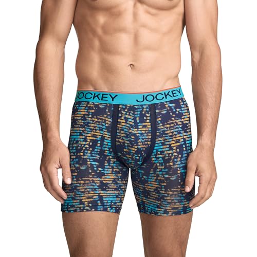 Jockey Men's Underwear Chafe Proof Pouch Microfiber 6" Boxer Brief - 3 Pack, Ocean Surf/Light Trails/Jockey Blue, L2