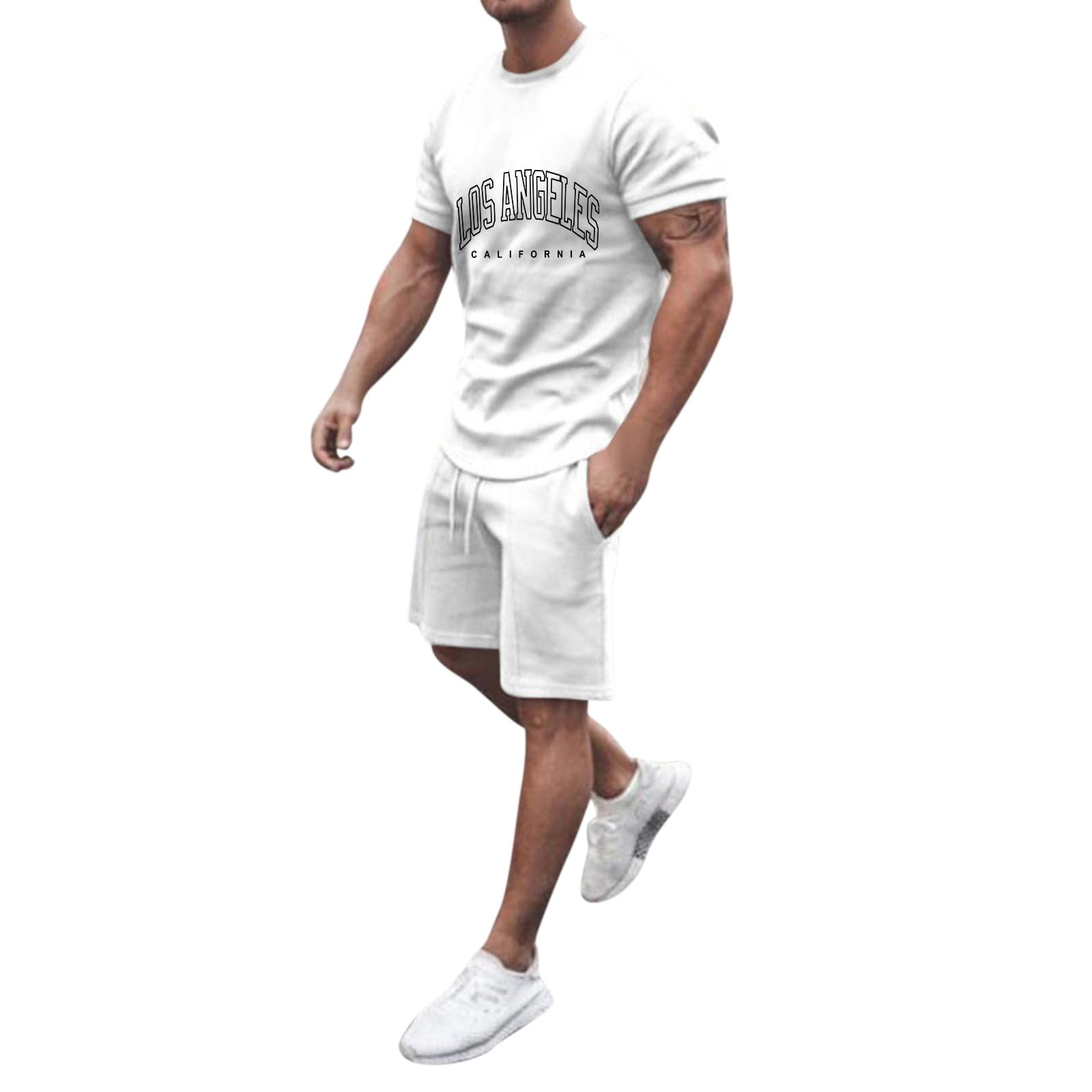 XYYYHTL Conjunto De CháNdal Para Hombre Traje De Verano Para Hombre CháNdal Para El Tiempo Libre Los Angeles Camiseta + Pantalones Cortos, CháNdal Para Hombre Traje De Ocio Con Pantalones Deportivos