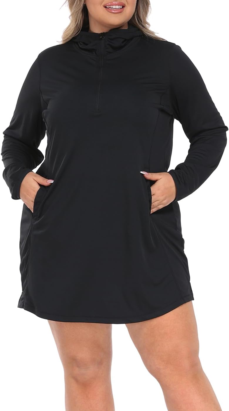HDE Women's Plus Size Swim Coverup Dress with Hood UPF 50 Long Sleeve Cover Up - Image 4