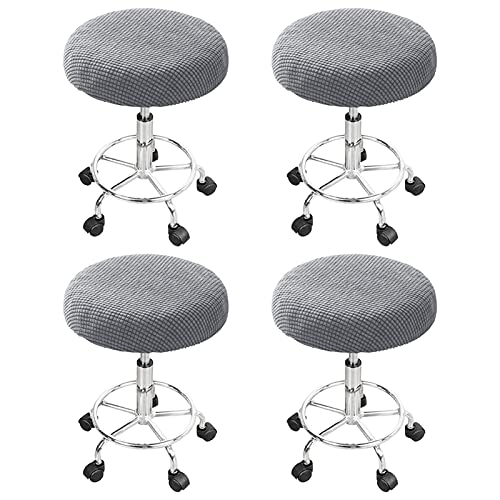 Lot de 4 housses de tabouret rondes extensibles, lavables et anti-poussière - Pour tabouret de bar rond rembourré - Universel - Pour pub, club, salon (gris clair) Cover
