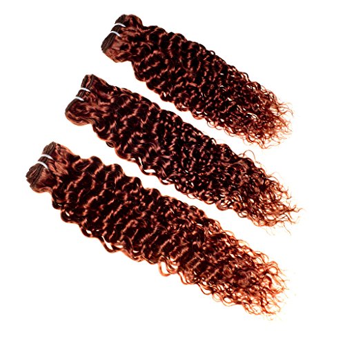 #1 Best Seller JERRY CURL Brazilian Virgin Hair Weave Extensions 3 Bundle Pack with 50% Off LACE CLOSURE DEAL Curls Hair Weft Track 100 Human Hair GUARANTEED Vibrant Auburn Color -16"18"20"
