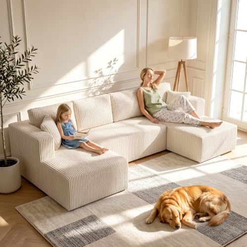 Image of 130 inch Boneless Couch U-Shaped Sectional Sofa, Beige