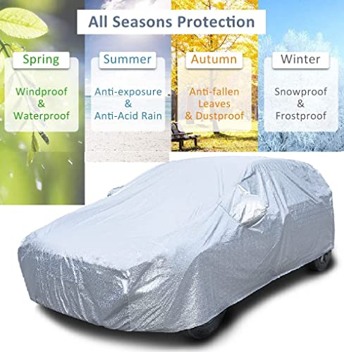 Image of Auto Hub Waterproof Car Cover Compatible with Maruti Baleno with with Mirror Pocket, Soft Cotton Lining, Waterproof Baleno Car Cover- Metallic Silver