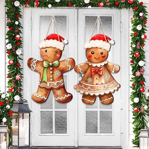 2 unidades de decoración navideña para puerta de 30 cm, decoración navideña para puerta, hombre de jengibre decoración navideña para puerta, decoración de hombre de jengibre, decoración para puerta