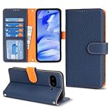DEYHU 対応 Google Pixel 9a ケース 手帳型 グーグルピクセル9a ケース 本革 カード収納 スタンド機能 ピクセル9a ケース 大容量 財布型 耐衝撃 pixel 9a スマホケース レザー ブルー と オレンジ