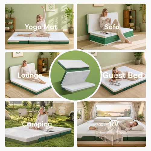 Image of Softa Tri-Fold Mattress Queen 4 Inch, Cooling Gel Memory Foam, Washable Cover, Non-Slip Base, Viscose from Bamboo, Certi-PUR & Oeko-TEX Certified, Space-Saving Floor Bed for Guest, Camping, Yoga, RV