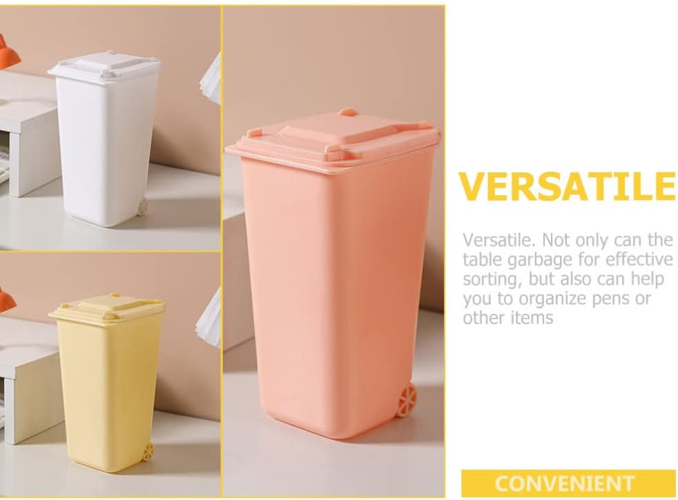 GANAZONO Mini Desktop Trash can Set 4 Pack with Clamshell Lid Space-Saving Tabletop Garbage Bins for Office Desk Organization and Pen Holder