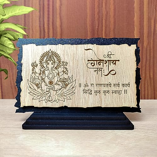 Image of Wooden Ganesh Idol (Wooden Engraved - Size 3x5 in) for Car Dashboard and Home Decor Ganesha Murti for Mandir Ganpati Statue
