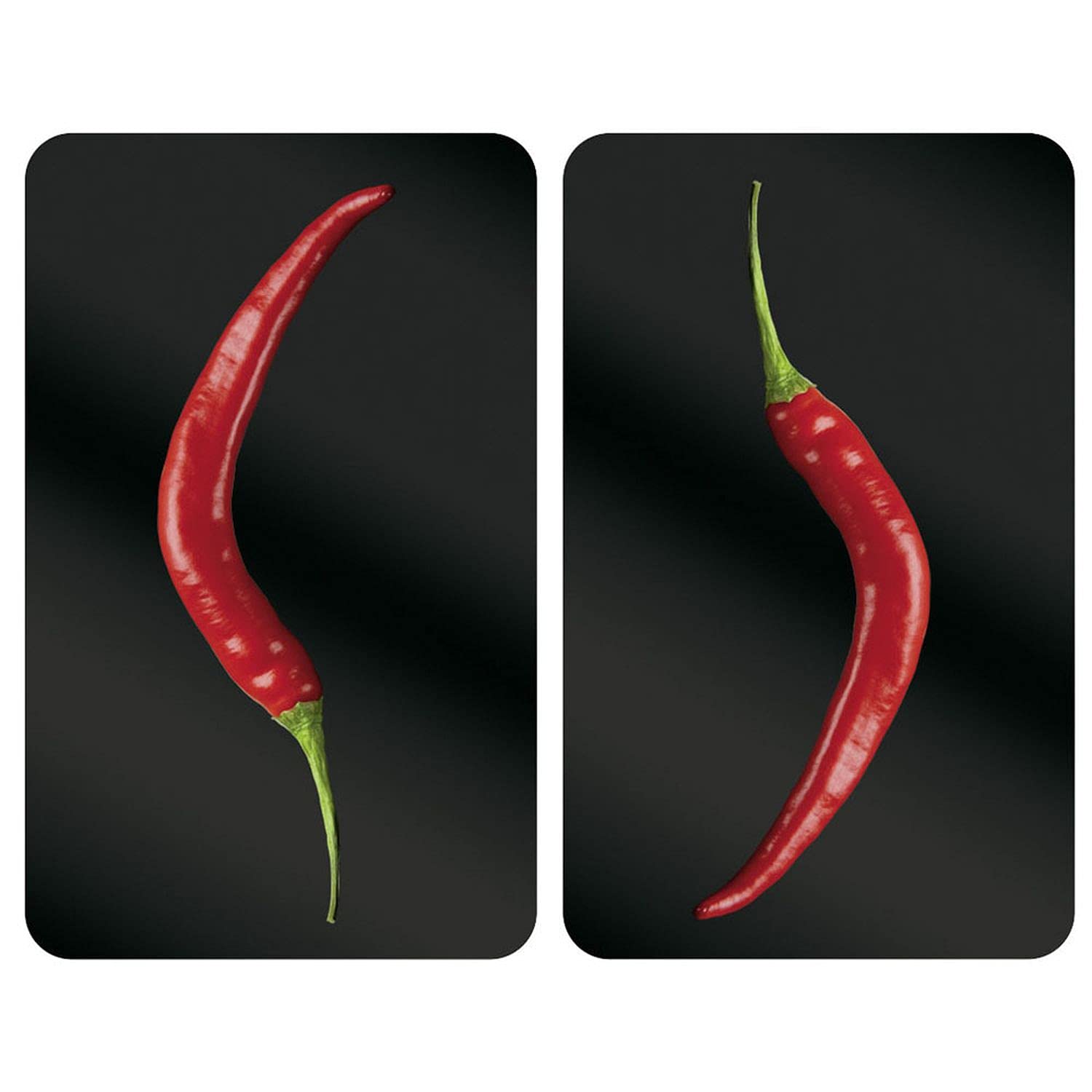 WENKO 2521380100 Universal Cover Plates Hot Peperoni - Set of 2, for All Types of cookers, Tempered Glass, 30 x 52 cm, Multicoloured