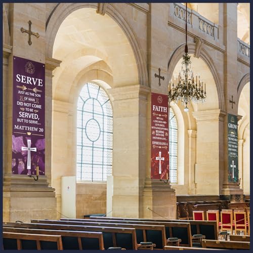 image for Hahafelt 4 Pcs Church Banners with Scripture 2ft x 6ft Oxford Cloth Ch