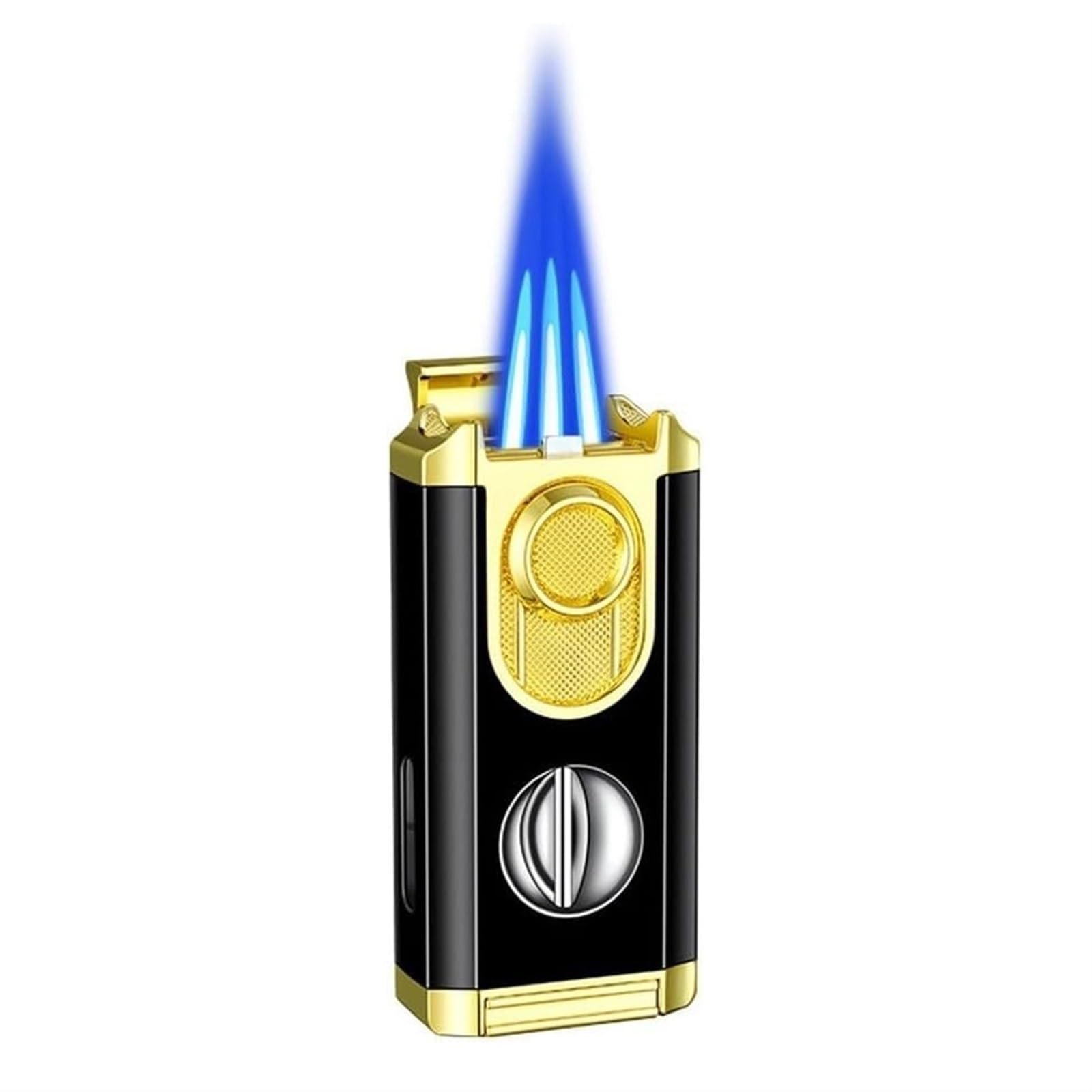 Encendedor de triple llama resistente al viento, encendedor de butano recargable ajustable con cámara de aire visible, ideal para barbacoas, camping, actividades al aire libre, gran regalo para