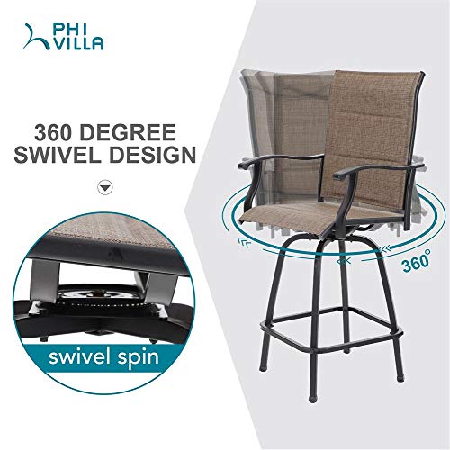 Phi Villa Outdoor Patio Swivel Bar Stools With Back, Bar Height Patio Chairs With Armrest, Set Of 4, Padded Textilene #TOP2