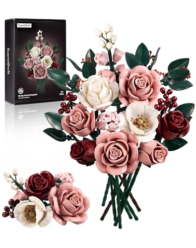 Millionspring Rosa Rosenstrauß-Bausatz Rosa Künstliche Rosen Geschenke für Ihn Sie zur Valentinstag Hochzeit zum Jahrestag Ruhestand Muttertag Weihnachten Heimdekoration