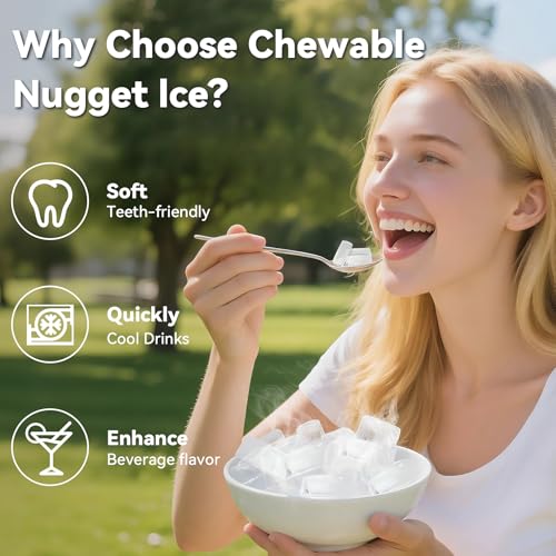 Image of Nugget Ice Maker Machine Countertop, Ice /Water /Ice & Water Optional, 95LBS /24H Soft Pellet Crushed Chewable Ice Machine with Self-Cleaning for Home Office Kitchen Party RV