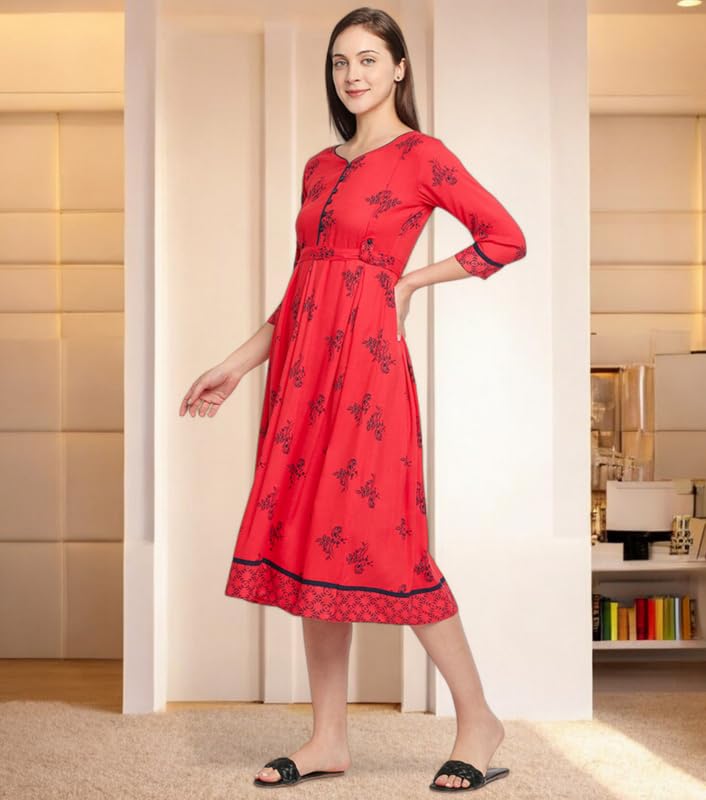 Image of DUMMY SHAPE Feeding Kurtis for Women Cotton Rayon | Printed Pregnancy Flare Kurta with Nursing Zippers to Pre & Post Partum | Maternity Dresses | Gifts for Pregnant Woman