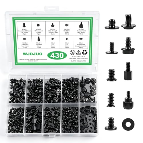 430Pcs Computer Screws Assortment Kit with Motherboard Standoffs & Screws, Computer Case Screws for...
