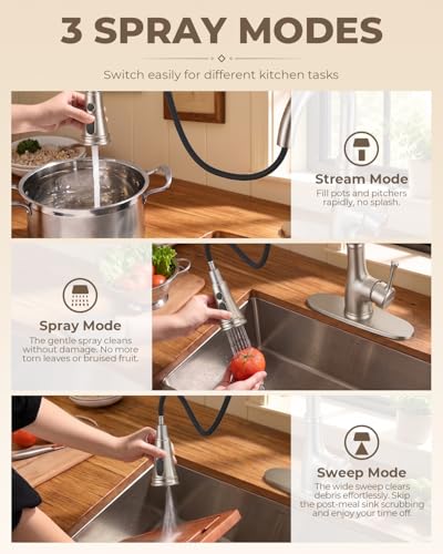 Image of WEWE Vintage Kitchen Faucet with Pull Down Sprayer, Stainless Steel 1 or 3 Hole High Arc Single Handle Antique Sink Faucet for Classic Modern Ktichen, Brushed Nickel Bar & Prep Sinks