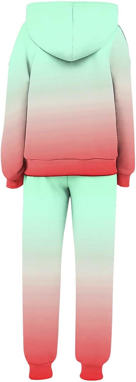 Kids Gradient Sweatsuits Loose Long Sleeve Pullover Sweatshirt and Jogger Sweatpants Girls Boys Tracksuit for 4-15 Years