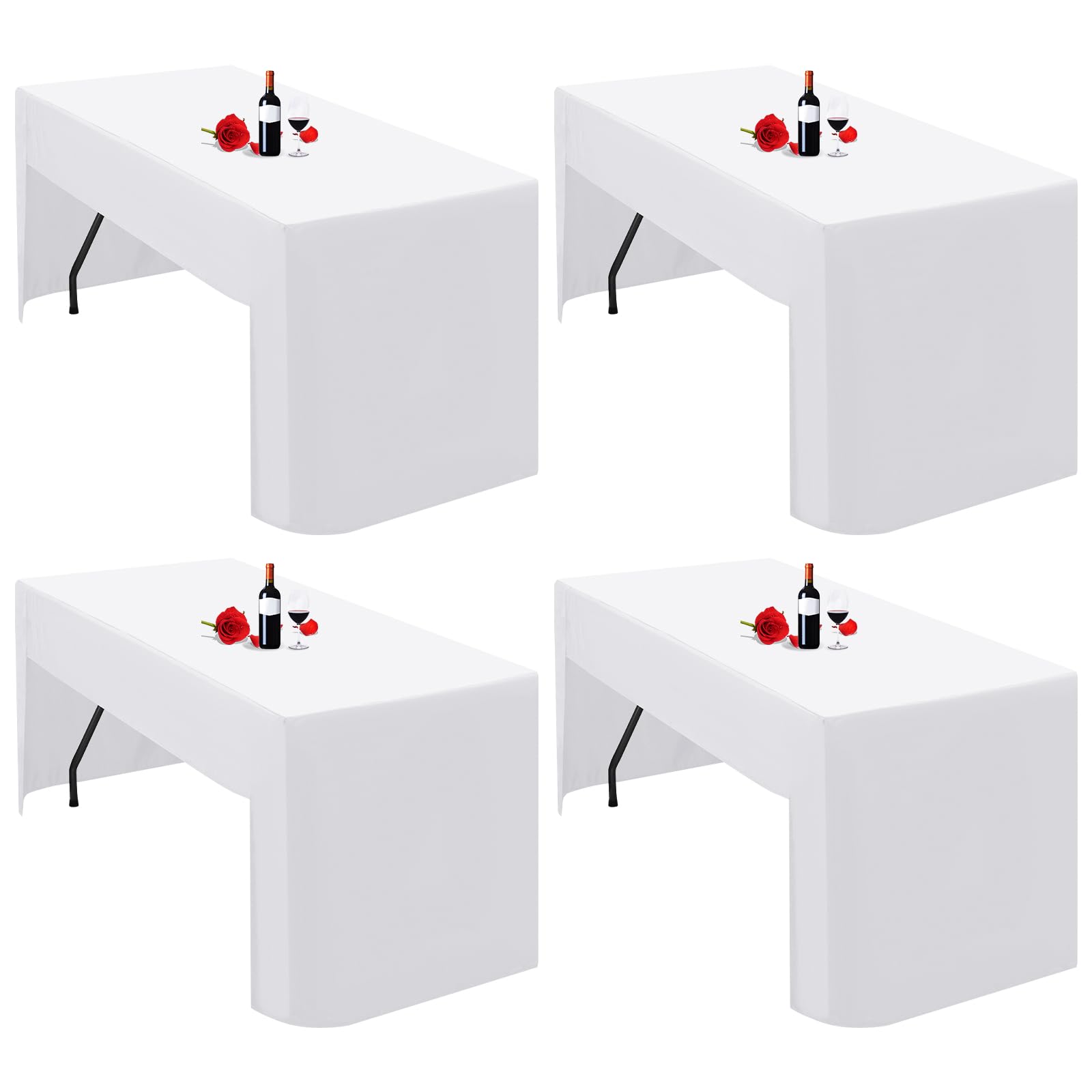 Lumaycens 4 Pack White Tablecloth Open Back Fitted Tablecloth for 6ft Folding Table Washable Polyester Fabric White Table Cloth Table Cover for Trade Craft Show Display Party Wedding Events