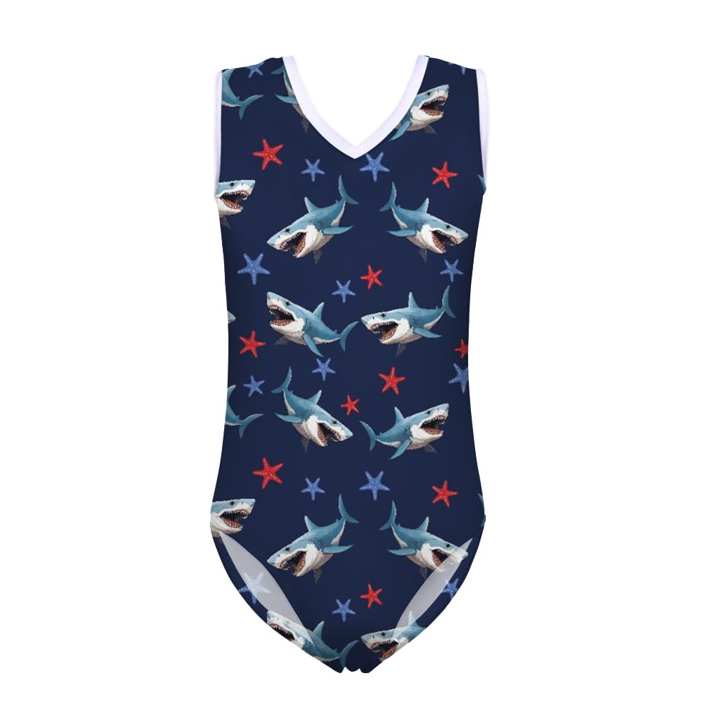 QWEFVB Blue Girls Gymnastics Leotards Kids One-Piece Athletic Outfit Leotards for Dance Ballet,Blue Shark