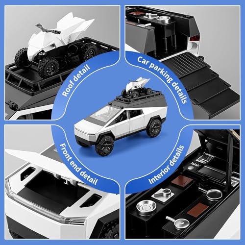 Image of 1 /24 Cybertruck Camper Van Model Diecast Metal Pickup Truck RV Motorhome Toys for Boys Age 3-8 with Light and Sound Pull Back Toy Cars Gift for Kids (Silver)
